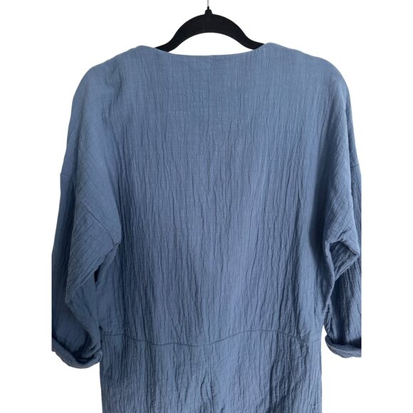 2/$25 ZARA Blue Medium Textured Long Sleeve Romper Double Tie Neck Detail - Picture 6 of 13